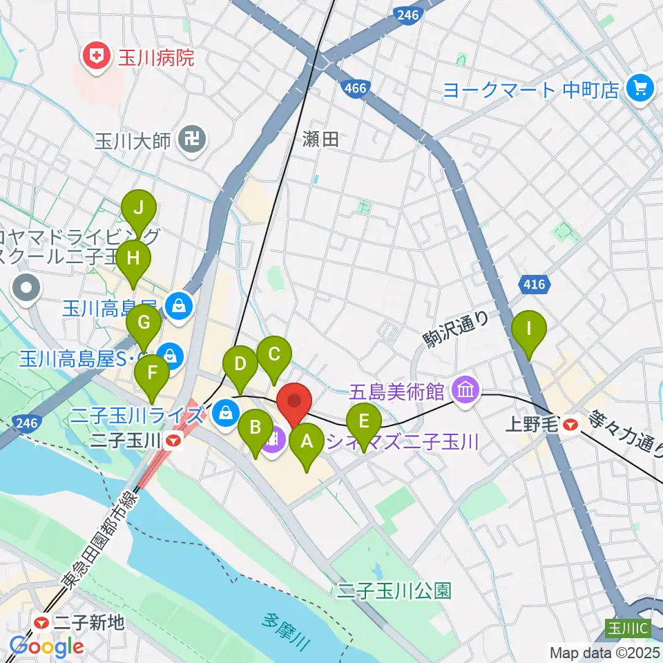 二子玉川オーキッドミュージックサロン周辺のコンビニエンスストア一覧地図
