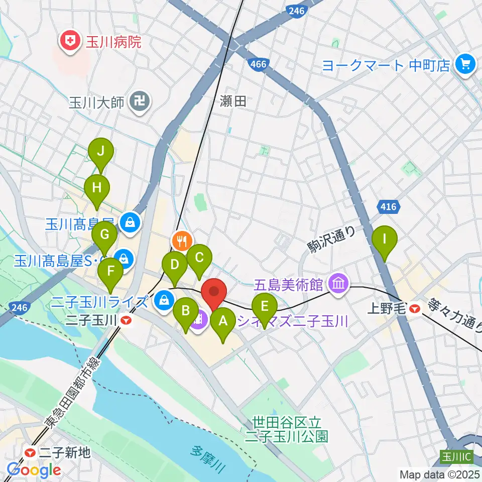 二子玉川オーキッドミュージックサロン周辺のコンビニエンスストア一覧地図