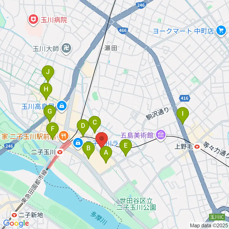 二子玉川オーキッドミュージックサロン周辺のコンビニエンスストア一覧地図