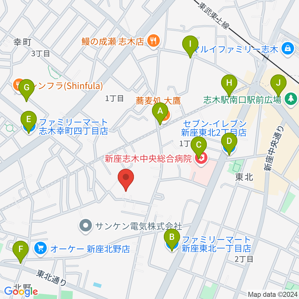 ムジカアシード志木校周辺のコンビニエンスストア一覧地図