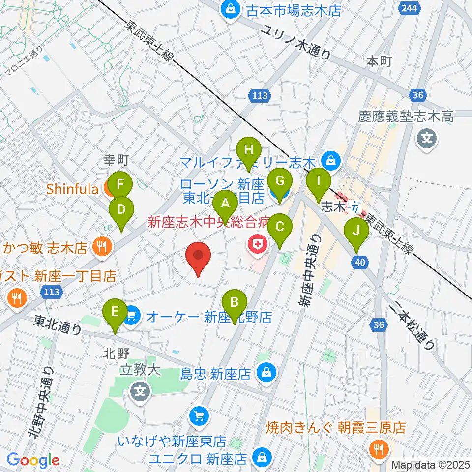 ムジカアシード志木校周辺のコンビニエンスストア一覧地図