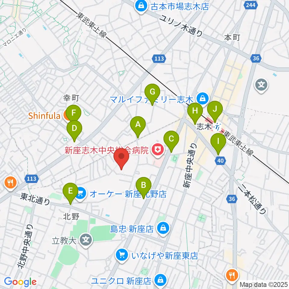 ムジカアシード志木校周辺のコンビニエンスストア一覧地図