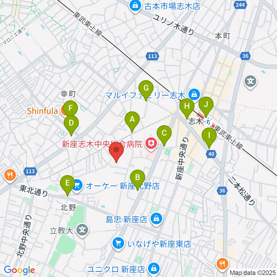 ムジカアシード志木校周辺のコンビニエンスストア一覧地図