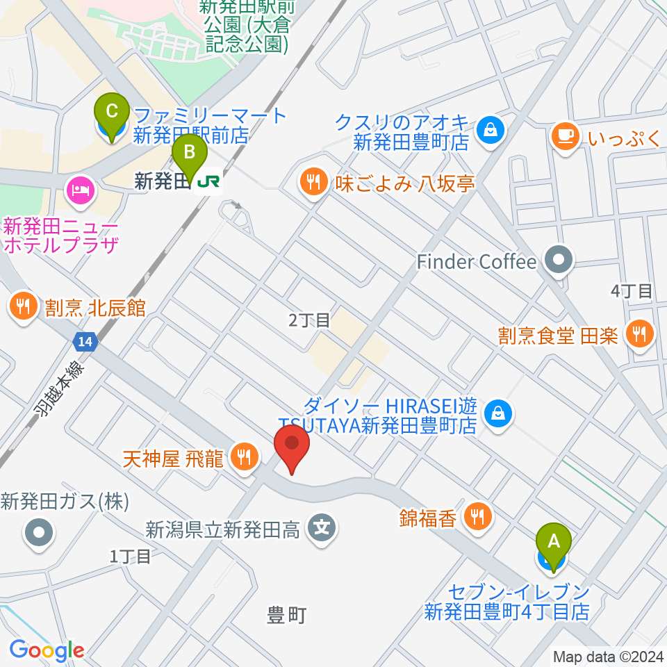 わたじん楽器 新発田周辺のコンビニエンスストア一覧地図