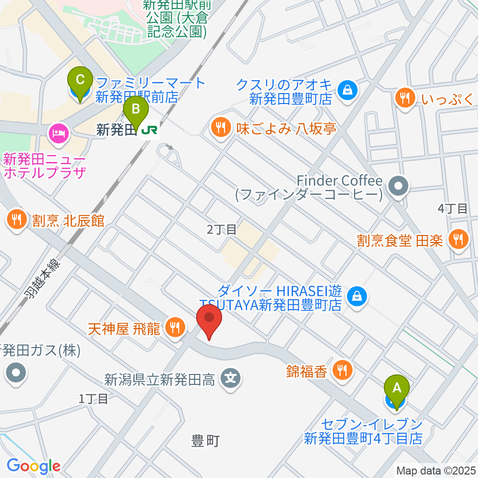 わたじん楽器 新発田周辺のコンビニエンスストア一覧地図