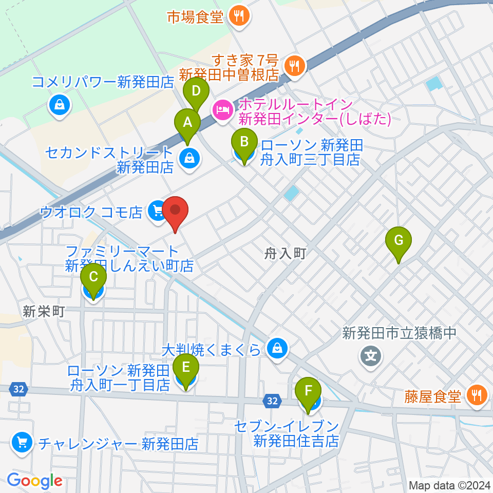 わたじん楽器 新発田センター周辺のコンビニエンスストア一覧地図