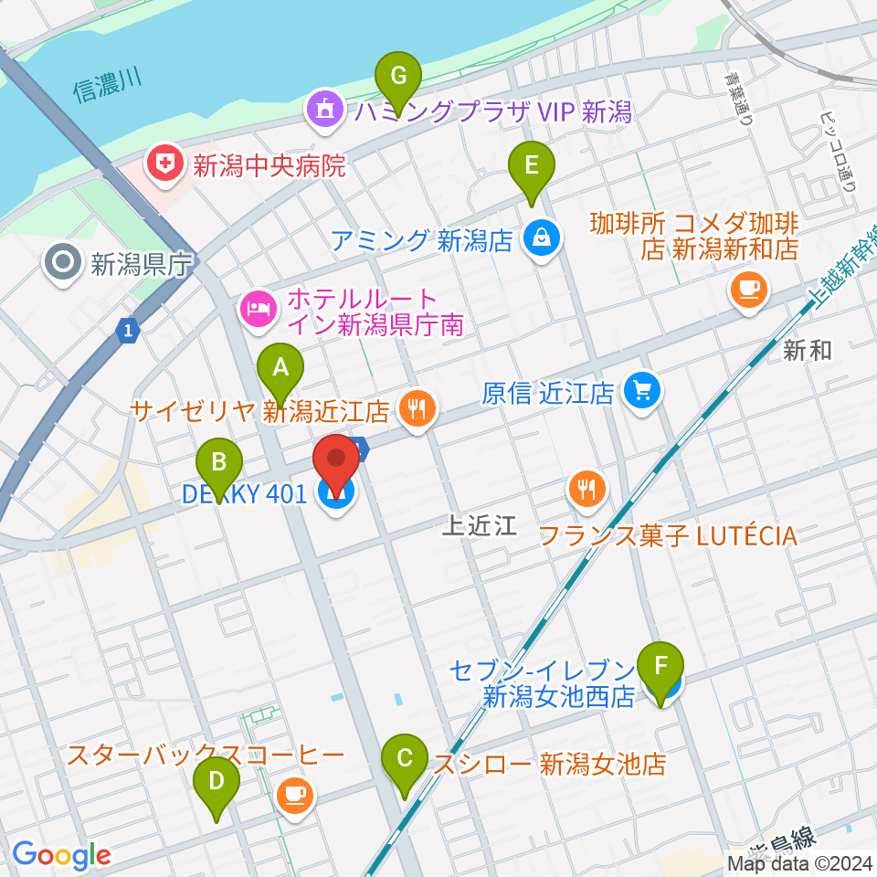 わたじん楽器 デッキィ401センター周辺のコンビニエンスストア一覧地図