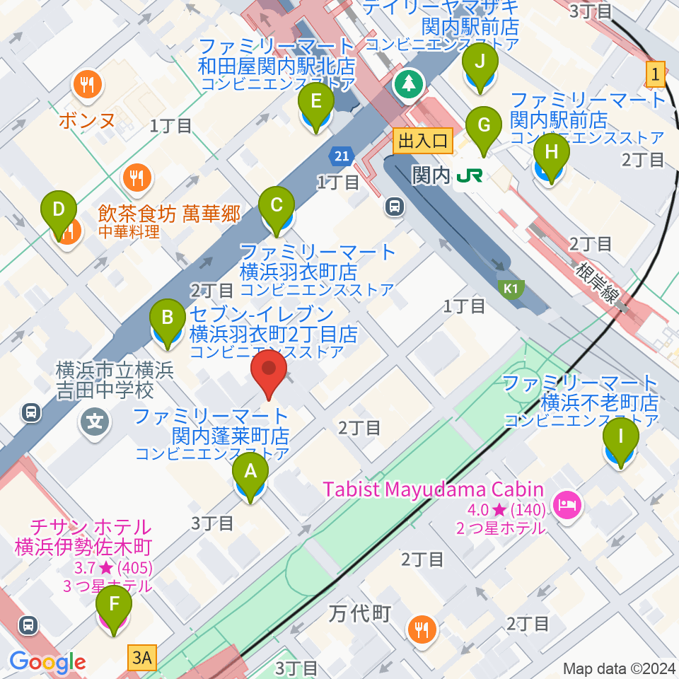 横浜バロック関内サロン周辺のコンビニエンスストア一覧地図