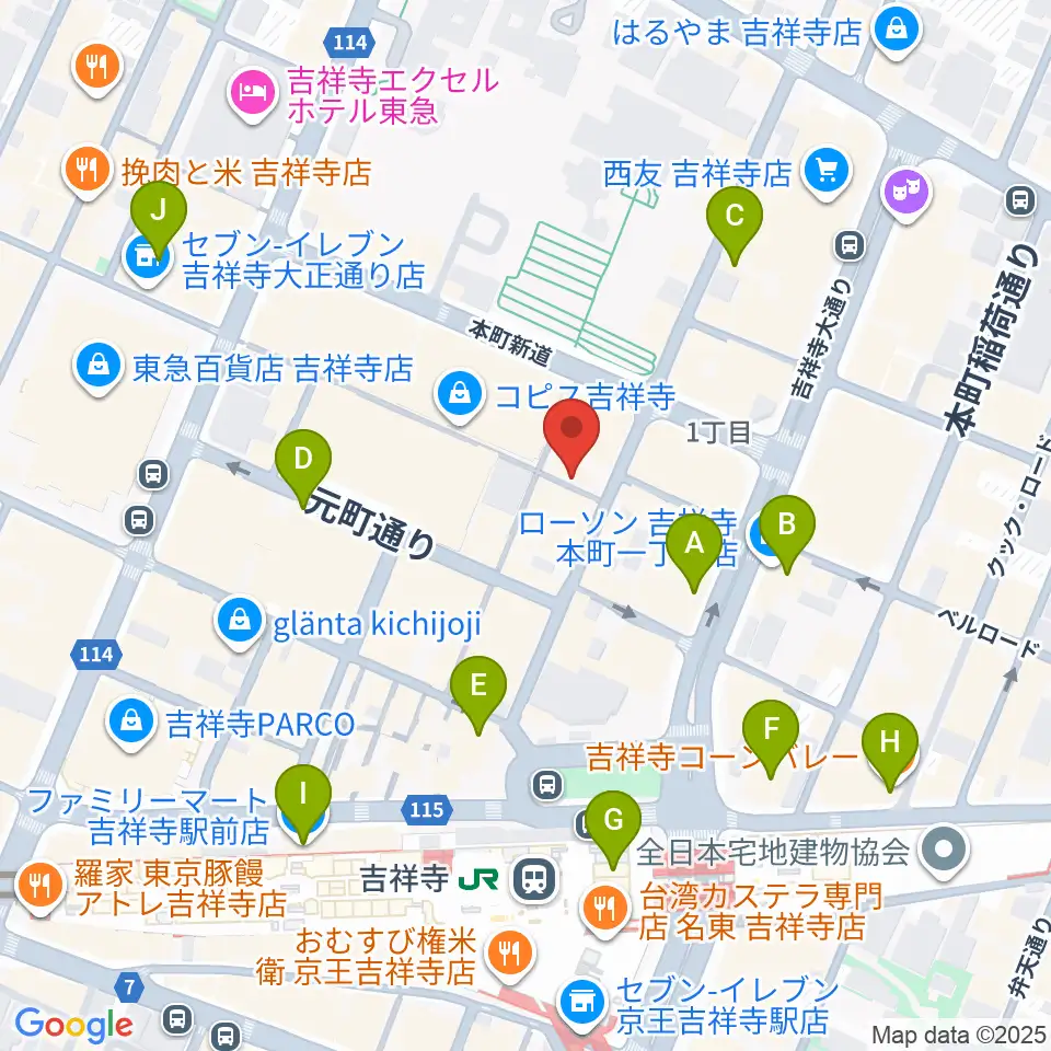吉祥寺サムタイム周辺のコンビニエンスストア一覧地図