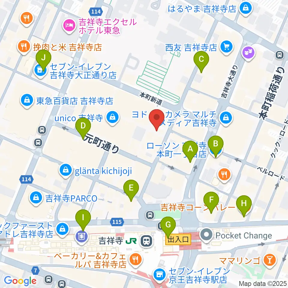 吉祥寺サムタイム周辺のコンビニエンスストア一覧地図