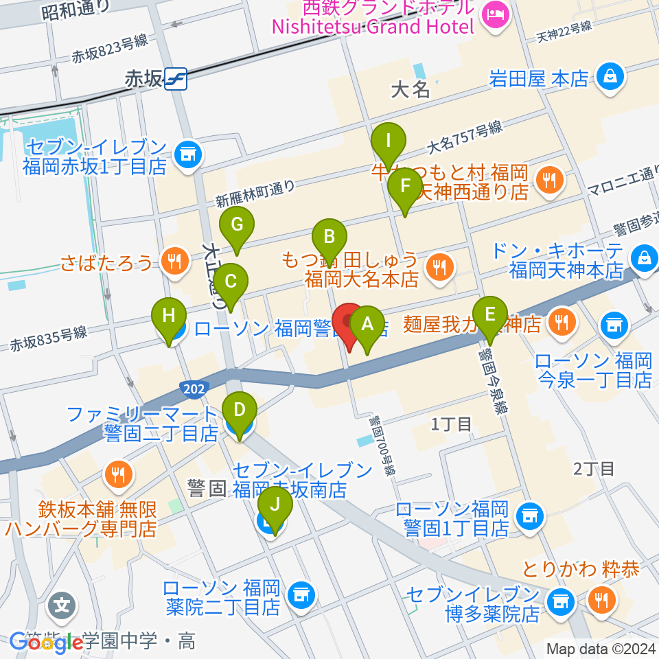 ボーカルレッスンミュウ天神校周辺のコンビニエンスストア一覧地図