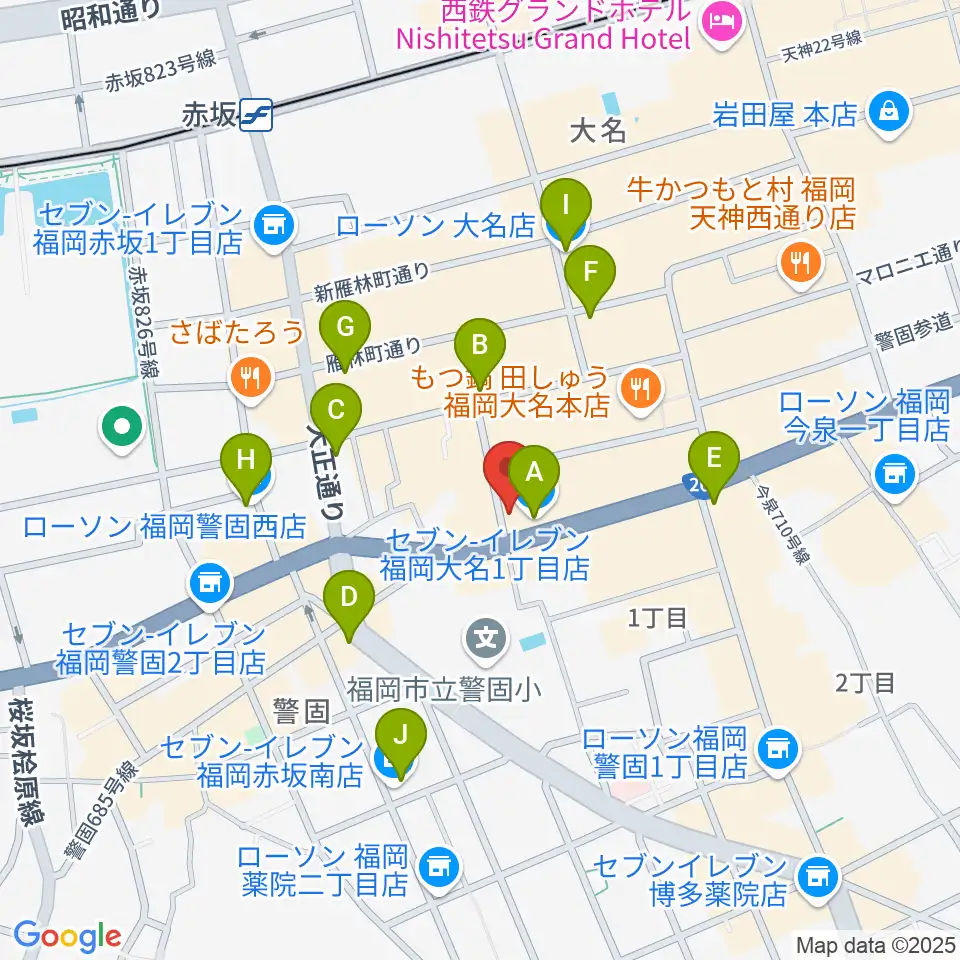ボーカルレッスンミュウ天神校周辺のコンビニエンスストア一覧地図