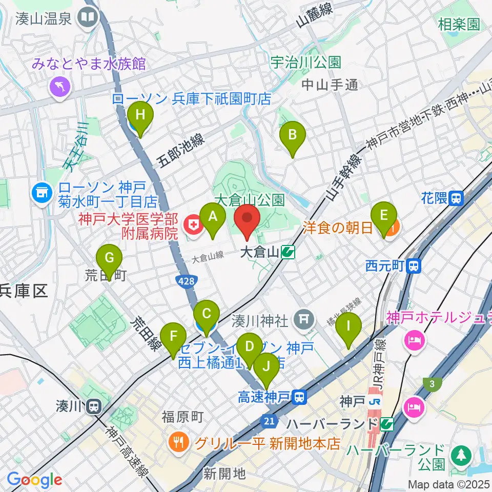 神戸ラピスホール周辺のコンビニエンスストア一覧地図