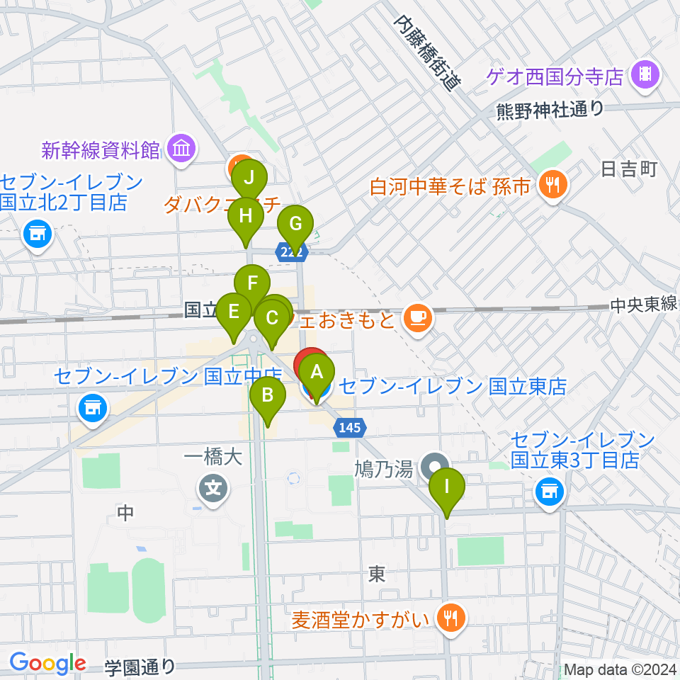 国立はっぽん周辺のコンビニエンスストア一覧地図