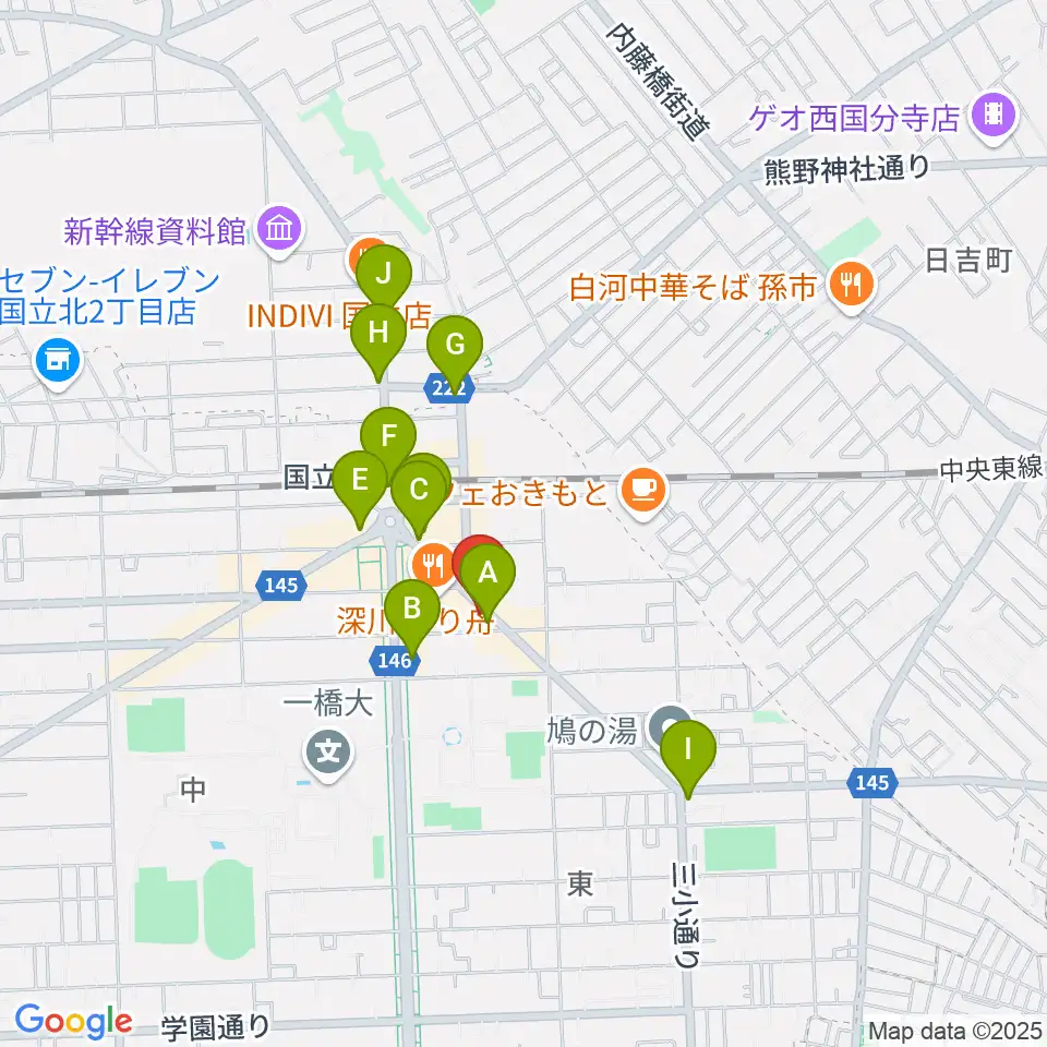 国立はっぽん周辺のコンビニエンスストア一覧地図