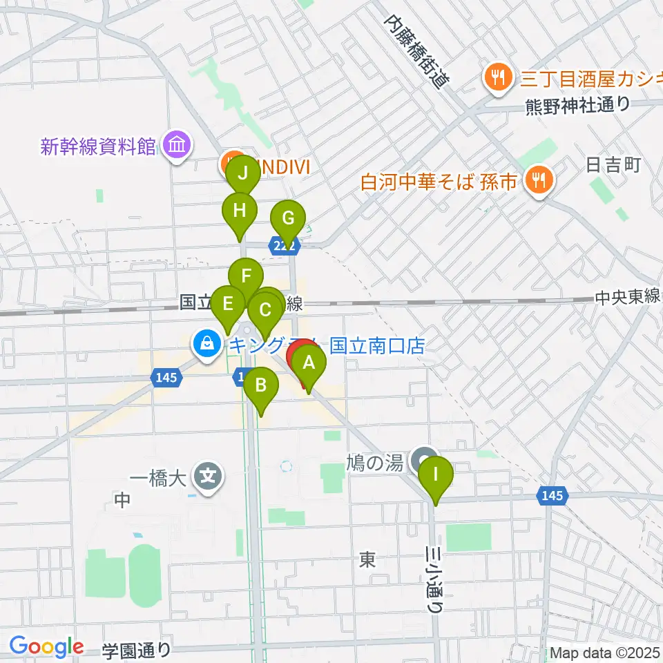 国立はっぽん周辺のコンビニエンスストア一覧地図