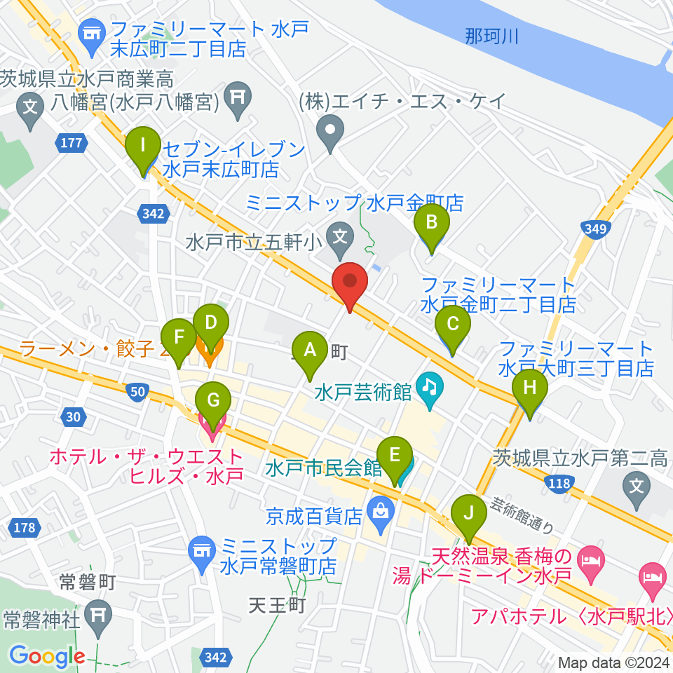 水戸奏楽堂周辺のコンビニエンスストア一覧地図