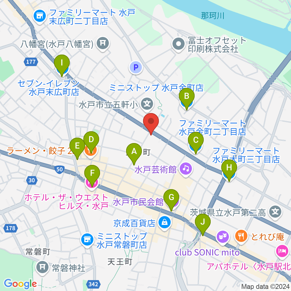 水戸奏楽堂周辺のコンビニエンスストア一覧地図