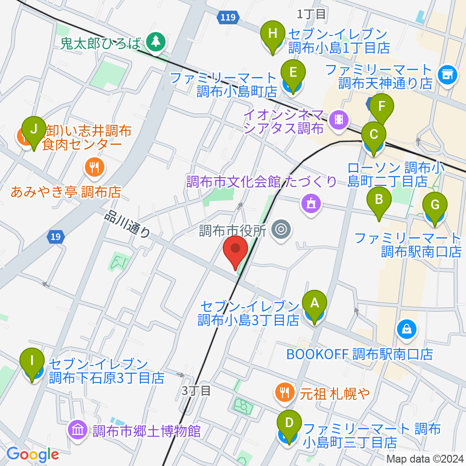 調布GINZ周辺のコンビニエンスストア一覧地図