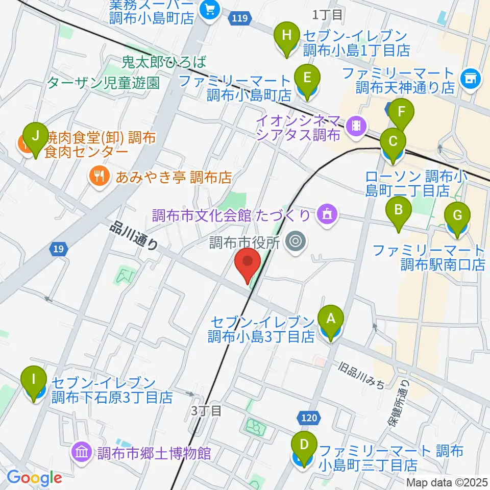 調布GINZ周辺のコンビニエンスストア一覧地図