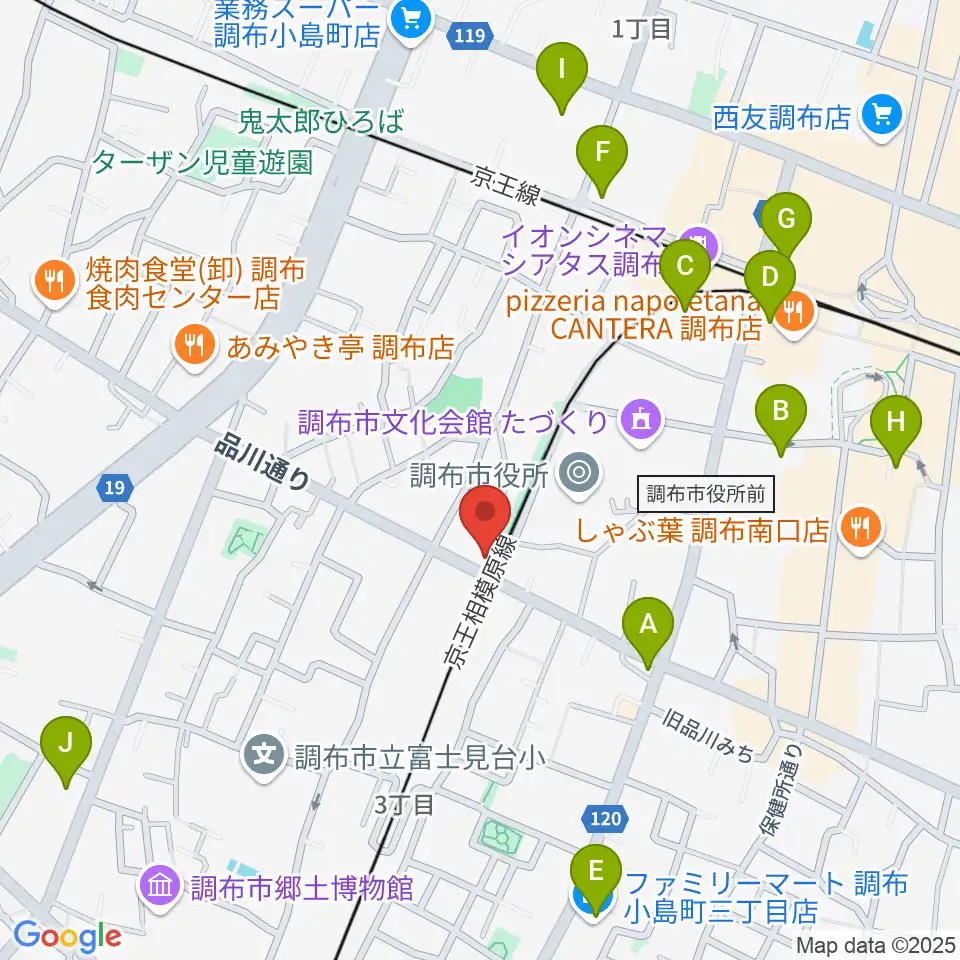調布GINZ周辺のコンビニエンスストア一覧地図