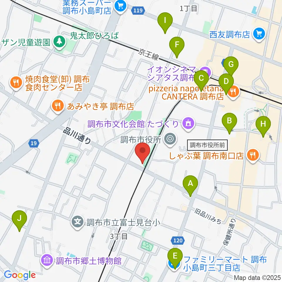調布GINZ周辺のコンビニエンスストア一覧地図