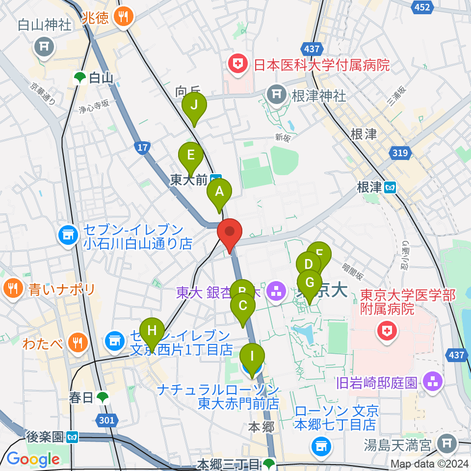 三浦ピアノ本郷店周辺のコンビニエンスストア一覧地図