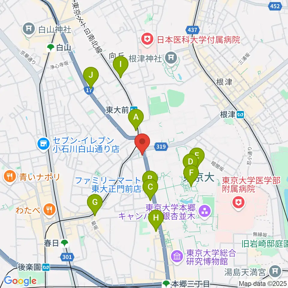 三浦ピアノ本郷店周辺のコンビニエンスストア一覧地図
