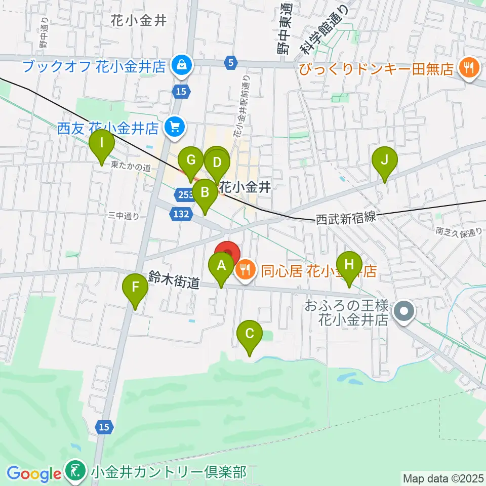 小平ギター&ピアノ教室 花小金井校周辺のコンビニエンスストア一覧地図