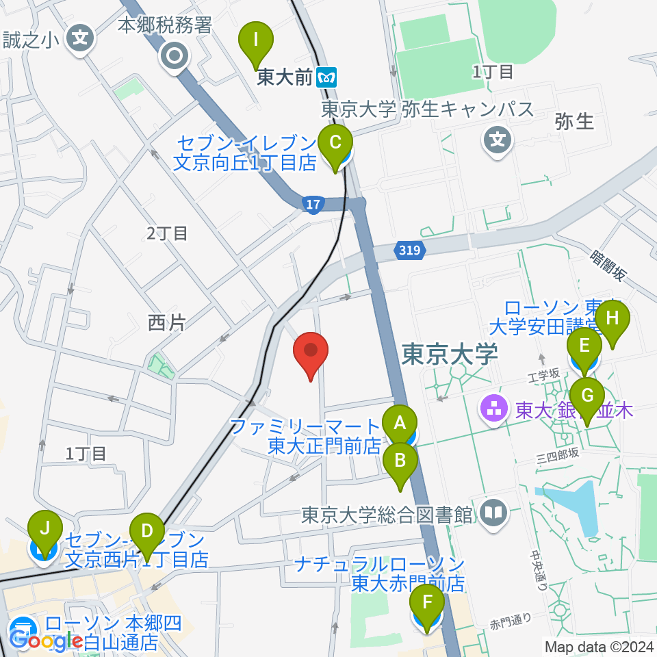 求道会館周辺のコンビニエンスストア一覧地図