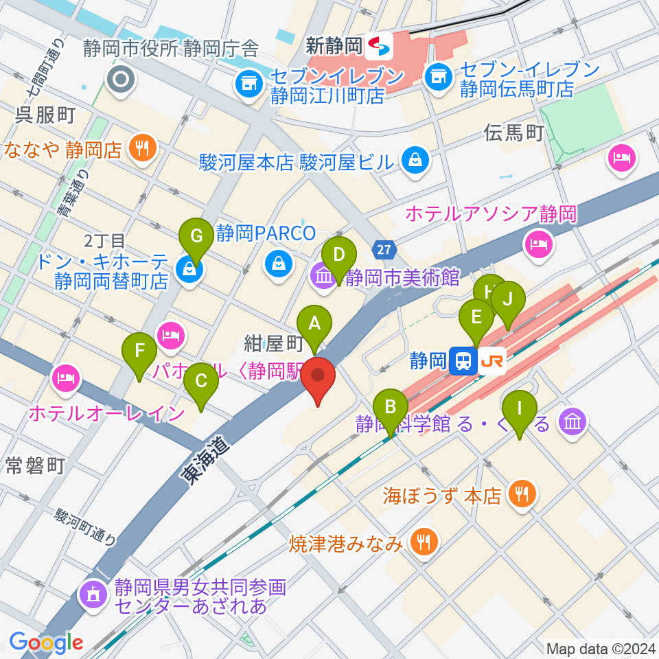 静岡音楽館AOI周辺のコンビニエンスストア一覧地図