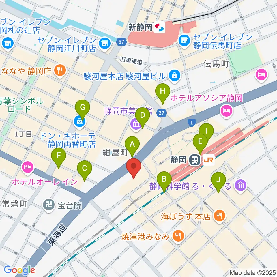 静岡音楽館AOI周辺のコンビニエンスストア一覧地図