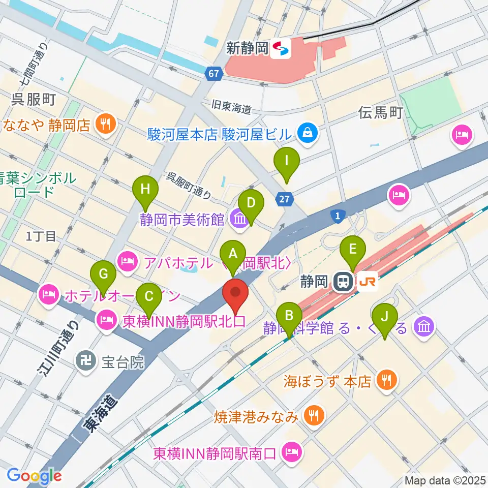 静岡音楽館AOI周辺のコンビニエンスストア一覧地図