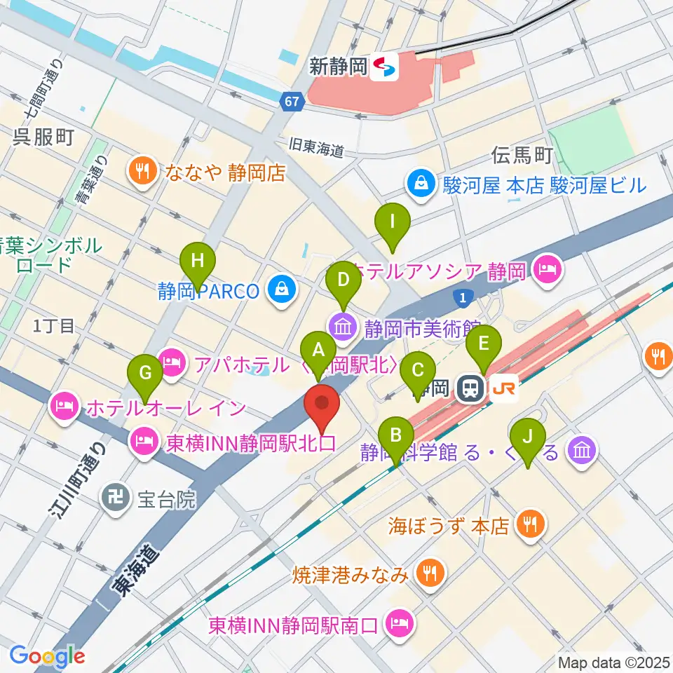 静岡音楽館AOI周辺のコンビニエンスストア一覧地図