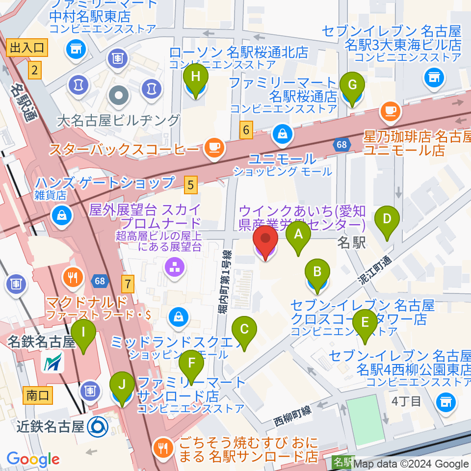 ウインクあいち周辺のコンビニエンスストア一覧地図