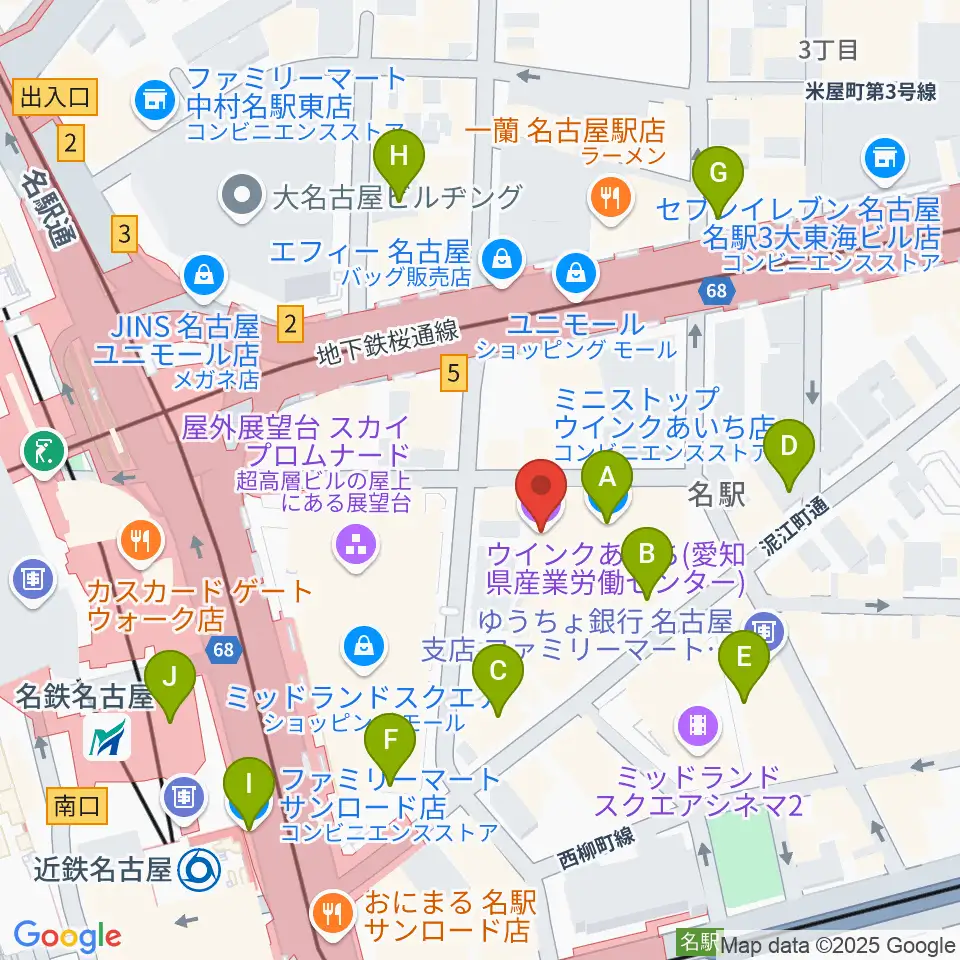 ウインクあいち周辺のコンビニエンスストア一覧地図