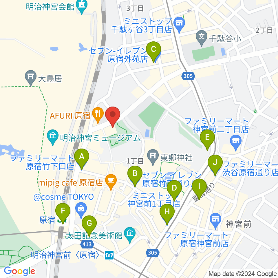 アコスタディオ周辺のコンビニエンスストア一覧地図