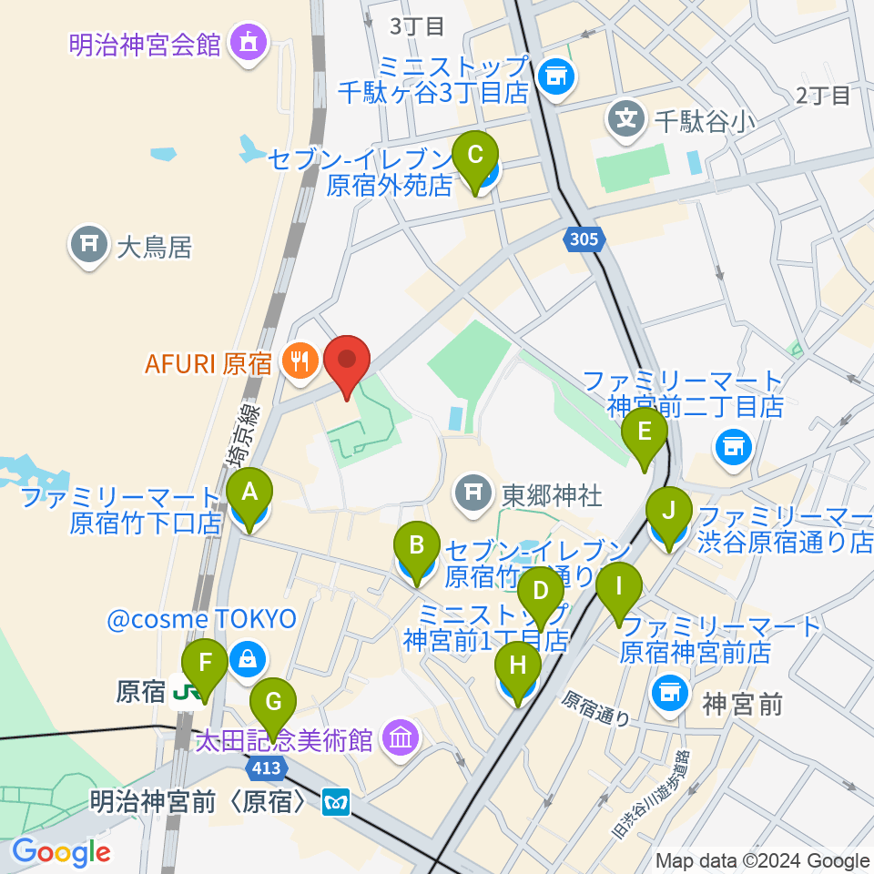 アコスタディオ周辺のコンビニエンスストア一覧地図