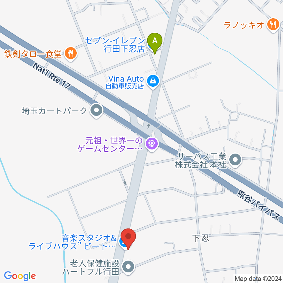 ビートハウス1193周辺のコンビニエンスストア一覧地図