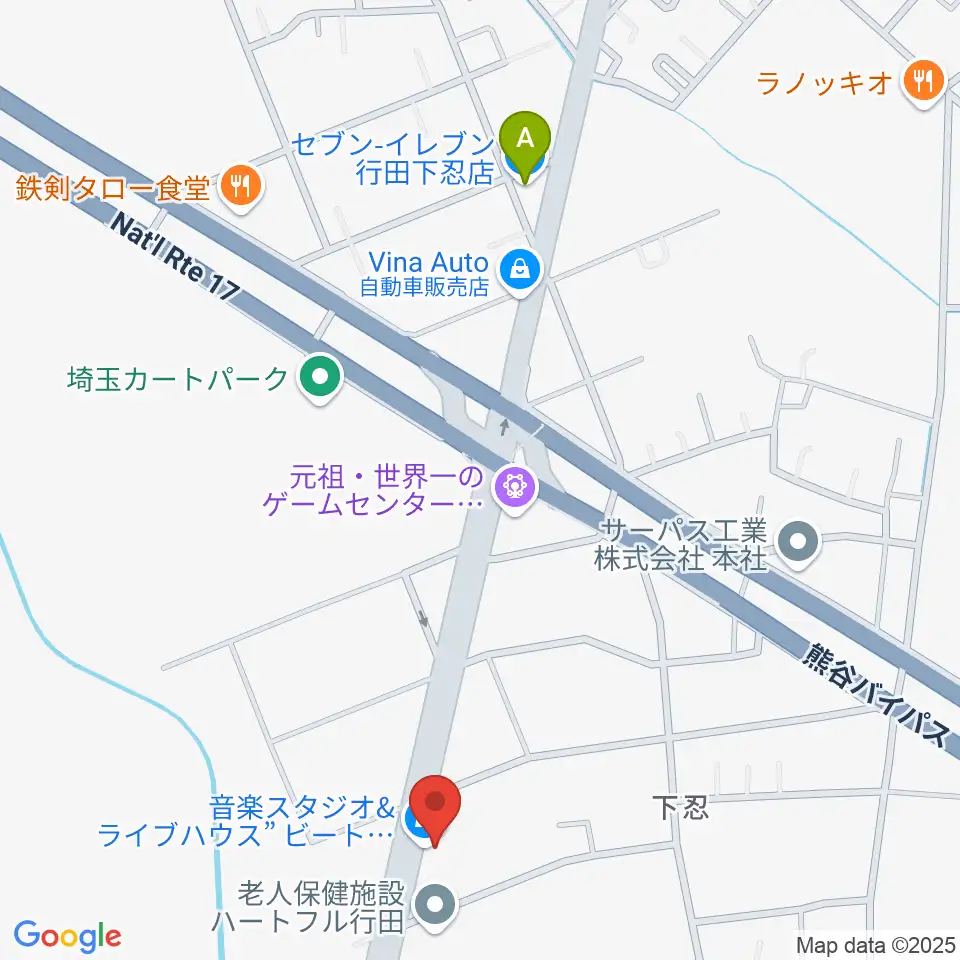 ビートハウス1193周辺のコンビニエンスストア一覧地図