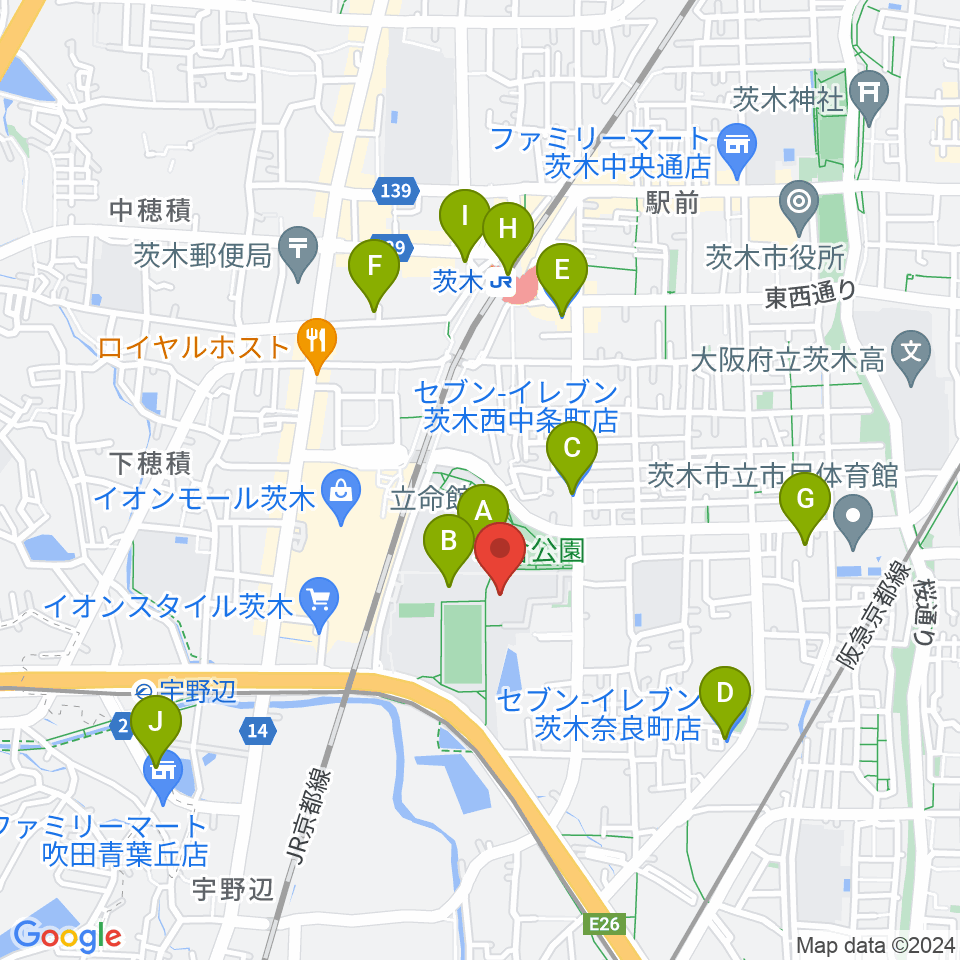 立命館いばらきフューチャープラザ周辺のコンビニエンスストア一覧地図