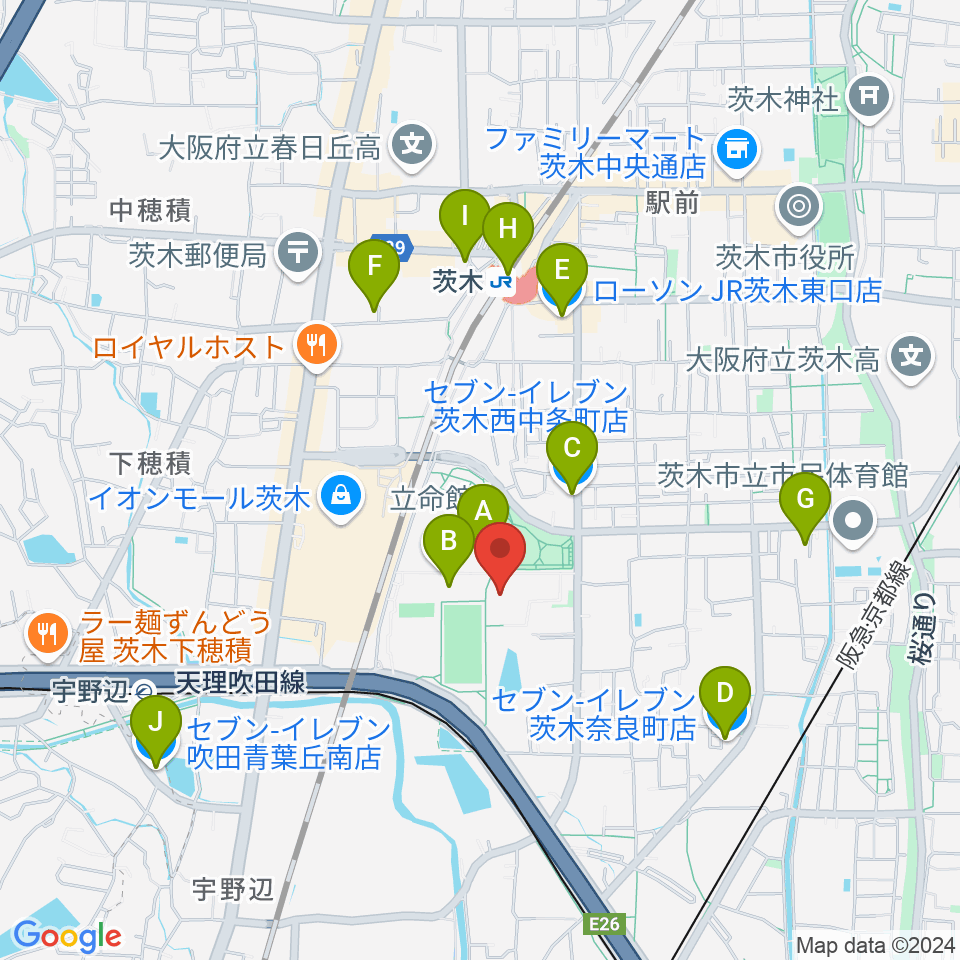 立命館いばらきフューチャープラザ周辺のコンビニエンスストア一覧地図