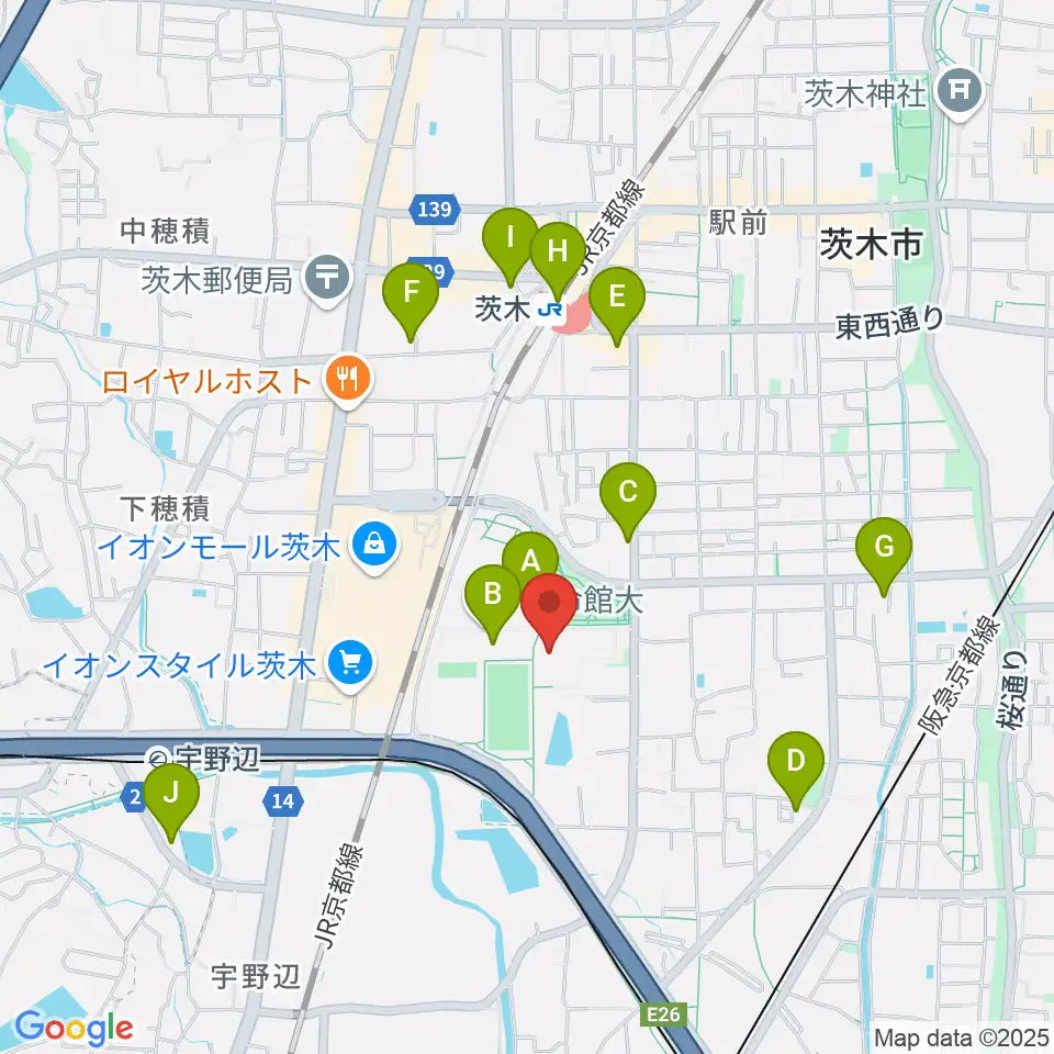 立命館いばらきフューチャープラザ周辺のコンビニエンスストア一覧地図