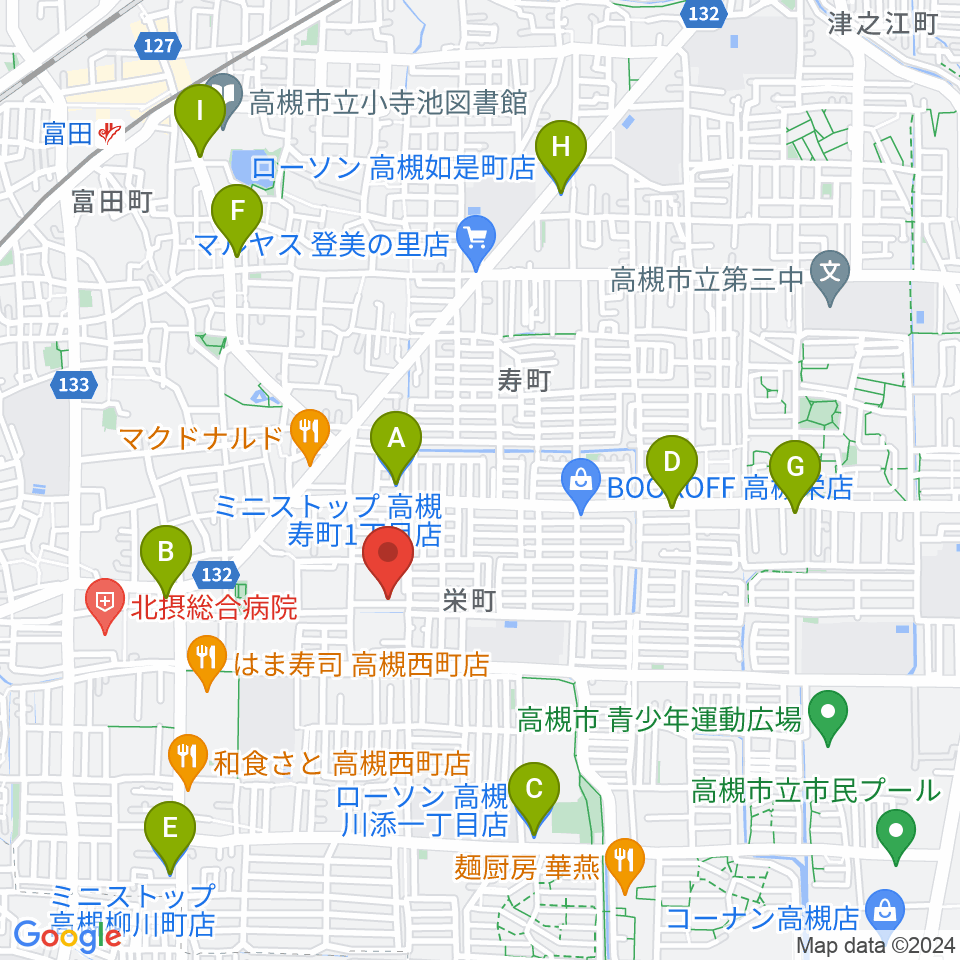 高槻ハイダウェイ周辺のコンビニエンスストア一覧地図