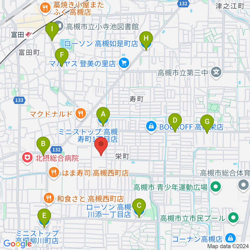 高槻ハイダウェイ周辺のコンビニエンスストア一覧地図