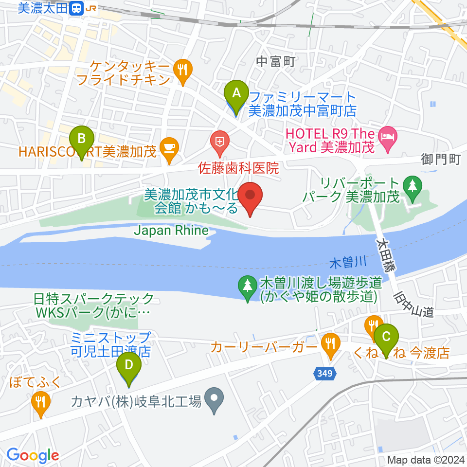 かも〜る 美濃加茂市文化会館周辺のコンビニエンスストア一覧地図