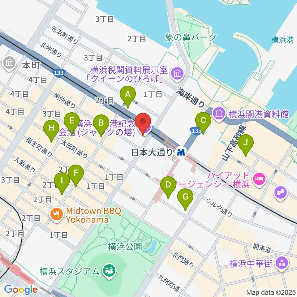 横浜市開港記念会館周辺のコンビニエンスストア一覧地図