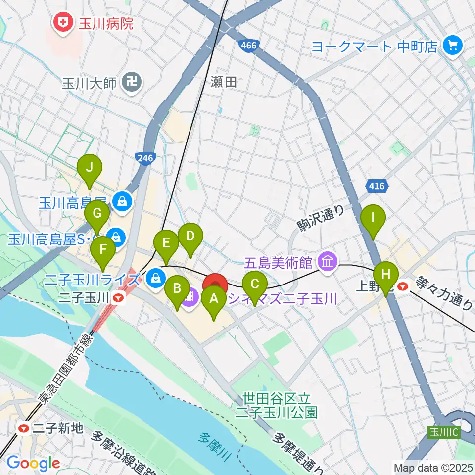 イッツコムスタジオ&ホール二子玉川ライズ周辺のコンビニエンスストア一覧地図