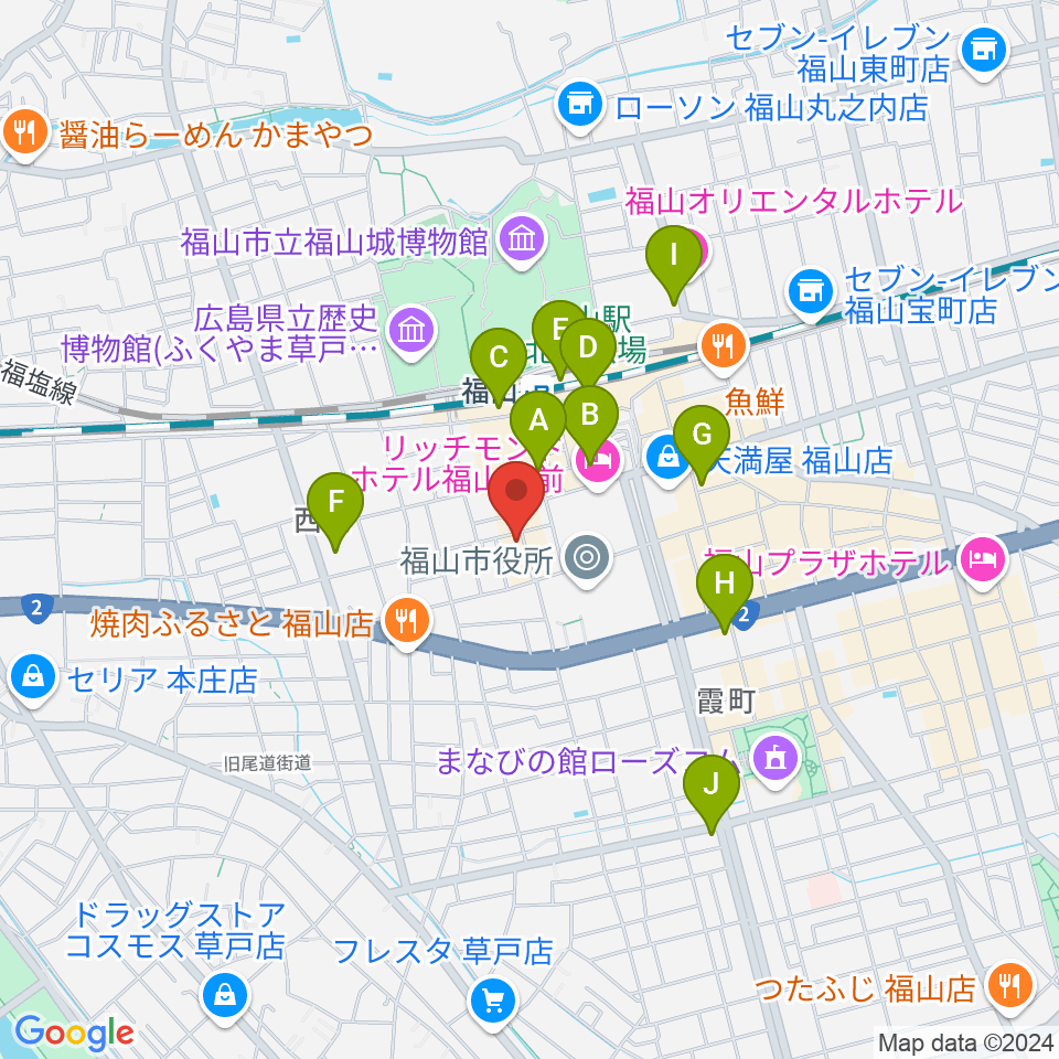 スガナミ楽器 福山本店周辺のコンビニエンスストア一覧地図