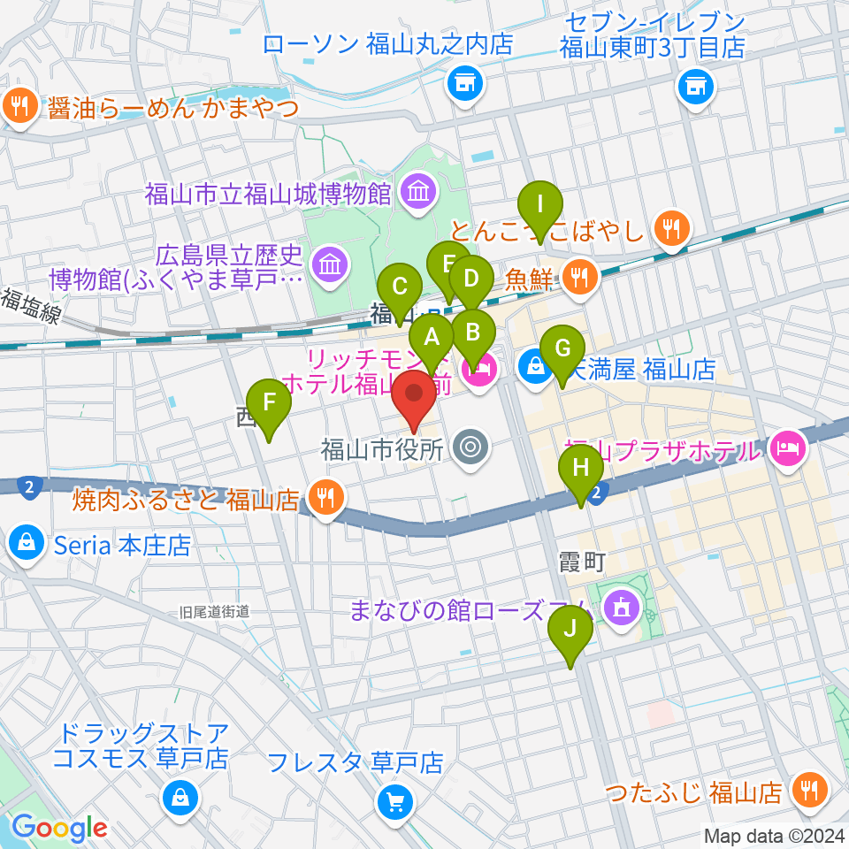 スガナミ楽器 福山本店周辺のコンビニエンスストア一覧地図